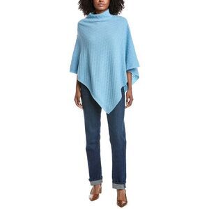 Forte Cashmere Luxe Cable T-Neck Cashmere Poncho, White